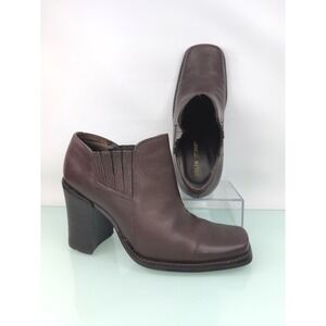 Colin Stuart Ankle Boots 6.5 Brown Leather Square Toe Block Heel 90s clean girl